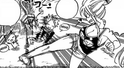 Lucy enojada con Natsu y Happy