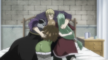 Laxus Abraza a Freed, Evergreen y Bickslow