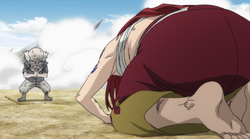 Erza hace reverencia a Makarov