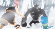 Natsu, Lucy y Happy vs Vulcan