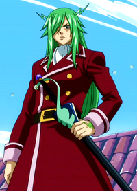 Fairy tail anime green hair man wearing black jacket