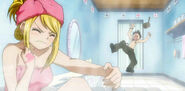 Gray enters Lucy's bath