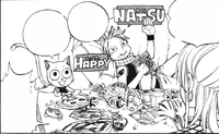 Natsu and Happy went to Lucy's house again