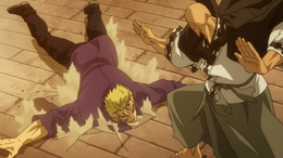 Laxus es golpeado por Jura Anime