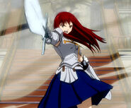 Erza pointing her sword at Aria