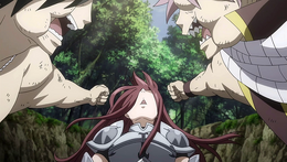 Gray y Natsu Golpean a Erza