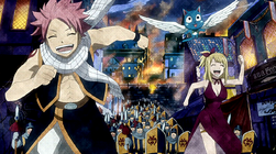 Natsu Lucy y Happy Escapando de Los Caballeros de la Runa