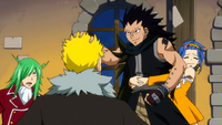 Levy Trying to Stop Gajeel from Petting Laxus