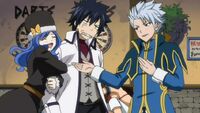 Gray, Lyon, and Juvia at the Celebration