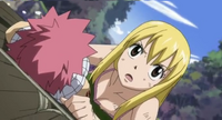 Lucy and Natsu on the raft