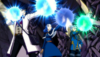 Gray, Lyon, and Juvia using their Magic