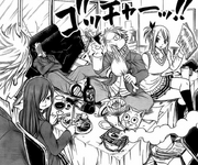 Natsu, Lucy, Gray, Erza, and Happy in School