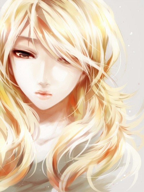 majestic anime girl blonde hairbrown eyesdrawing by Subarusama