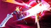 Elraine unleashing the last strike of Bakken Ōgi: Ryūko Ranbu.