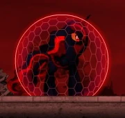 Blood Moon standing with shield on