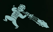 Espada guardabarros empuñada por el Vault Boy.