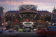 A Chryslus dealership at dusk