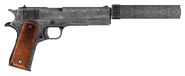 .45 Auto pistol with the silencer modification and the non-playable iron sights