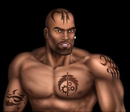 Tribal tattoos of Cyrus in Fallout: Brotherhood of Steel