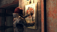 Aries unlocking a secret gate mechanism behind a pin-up poster