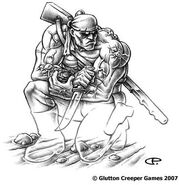 Ein Supermutant nightkin commando, der einen Stealth Boy in Craig Petersens Illustration aus dem eingestellten Fallout d20-Rollenspiel benutzt