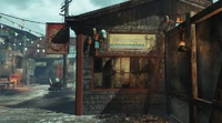 Boarded-up information booth