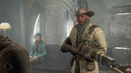 Preston Garvey carregando um mosquete laser com mira