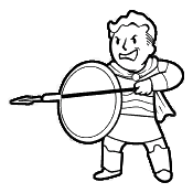 Vault boy as a hoplite in the Superior Defender perk