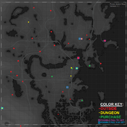 Map of power armor frame locations, a full set of raider armor may be found at the red dot in the southernmost area