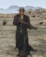A ghoul player wearing the West Coast Duster outfit