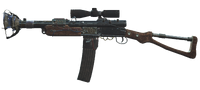 Radium rifle with long ported barrel, marksman's stock, large magazine and scope.