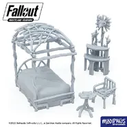 Canopy bed, table, shelf, chair