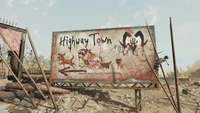 FO76BS Rust Kingdom Highway Town billboard.png (2.42 MB) Billboard near the Rust Kingdom entrance pointing to Highway Town