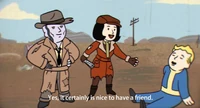 FOSO Nick Piper.png (566 KB) Nick and Piper in a video for Fallout Shelter Online