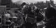 A pre-War armor equipped soldier undergoing repairs, from the Fallout 4 intro