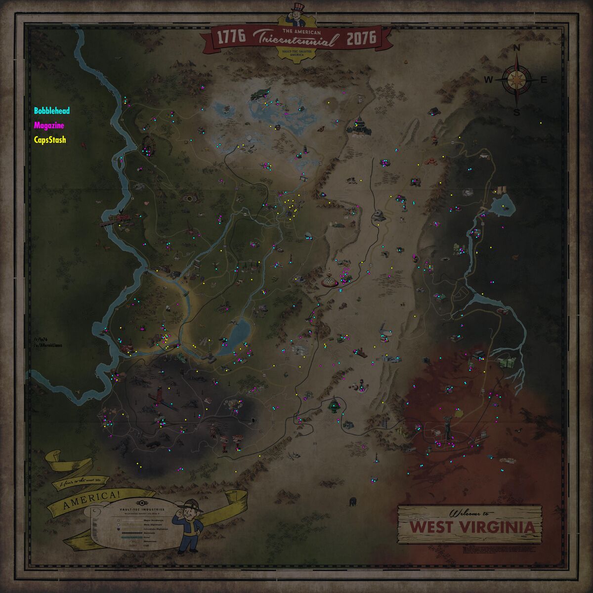 Fallout 76 map pasted on to the exact location in West Virginia. I