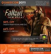 Promotional Steam pop-up for Pip-Boy offer, as well as specials for Fallout 3, New Vegas, and their DLCs.