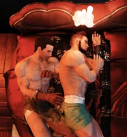 FO76WL Beckett enters bed.png (1.11 MB) Beckett going to sleep with a male Vault Dweller