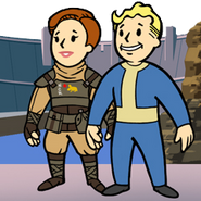 Colonel Cassandra Moore and Vault Boy, as they appear in the achievement/trophy for For the Republic, Part 2