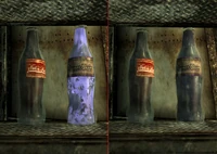 The comparison of regular Nuka-Cola and Quantum bottles with HDR on (left) and off (right)