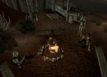 Joshua Graham, Daniel and Waking Cloud reading scripture in the Sorrows Camp