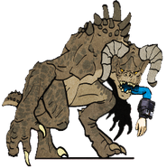 A deathclaw, as shown on the Arms Breaker perk card