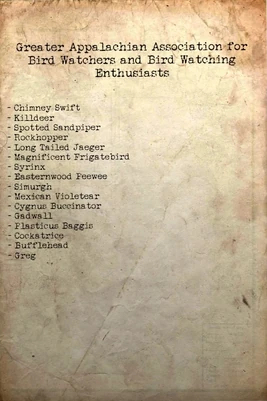 Bird watching list
