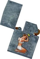 Angel pin-up girl on the flip lighter used to light dynamite sticks