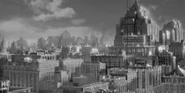 Vault-Tec building (a vertically-compressed and modified Dick Tracy (1990) matte painting)
