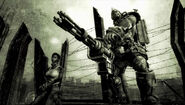Cautivo del Yermo y supermutante en una escena final de Fallout 3