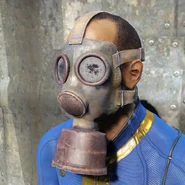 Gas mask with goggles worn