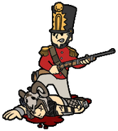 Vault Boy wearing an early 19th-century British soldier uniform from the perk Sneering Imperialist