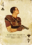 Canyon Runner on a playing card. Despite being equipped with a machete gladius in-game, his Collector's Edition playing card depicts him using a 9mm pistol.