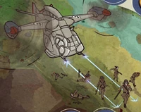 Un vertiptère de la Patrouille Puissance ouvrant le feu sur des Vipères rouge